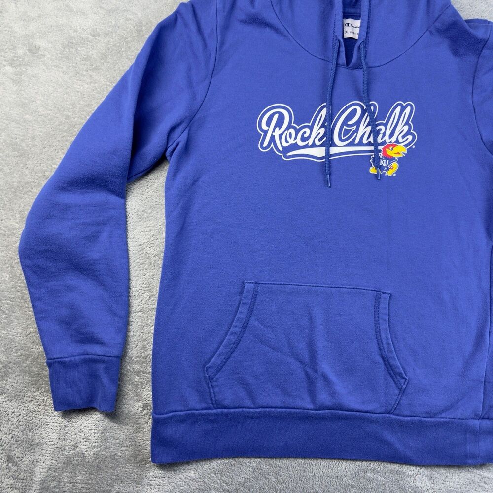 Champion KU Kansas Jayhawks Hoodie Womens Extra Large Blue Pullover Rock Chalk - Picture 7 of 10